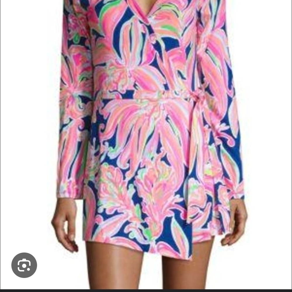 Lilly Pulitzer Vibrant Pink and Blue Wrap Romper SMALL 1387